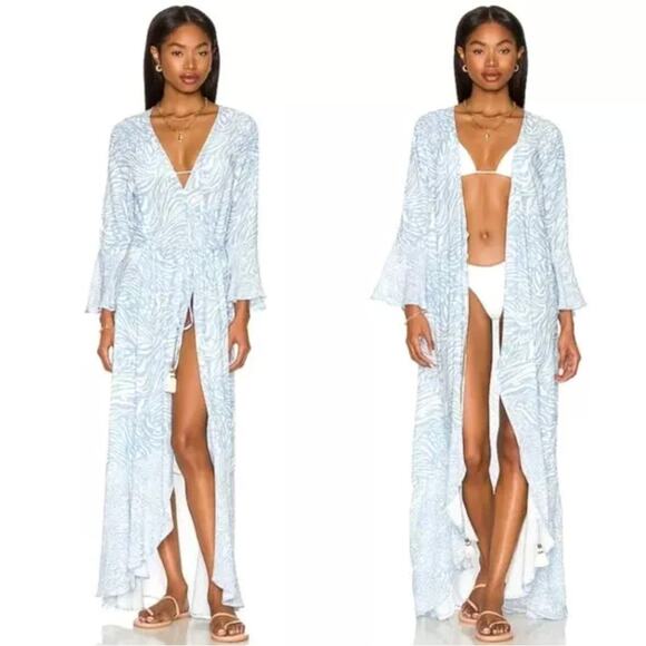 Maaji Other - Maaji Blue Maxi Cover-up Kimono Wrap Dress Size S Anthropologie